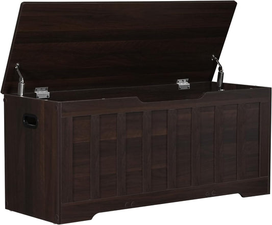 43.3" Storage Chest Extra Large,Storage Trunk with 2 Safety Hinges,Wooden Storage Bench,Shoe Bench,43.3x15.7x19.1 Inch,Easy Assembly,Storage Bench for Bedroom,Living Room,entryway(Espresso).