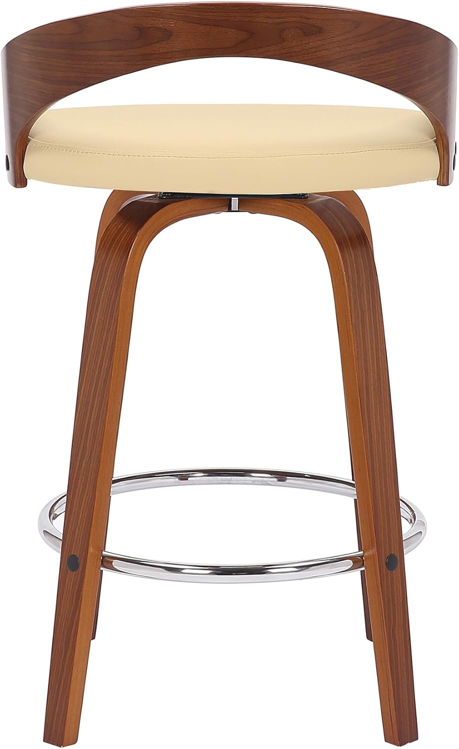 Armen Living Sonia 26" Counter Height Swivel Cream Faux Leather and Walnut Wood Bar Stool - Set of 4