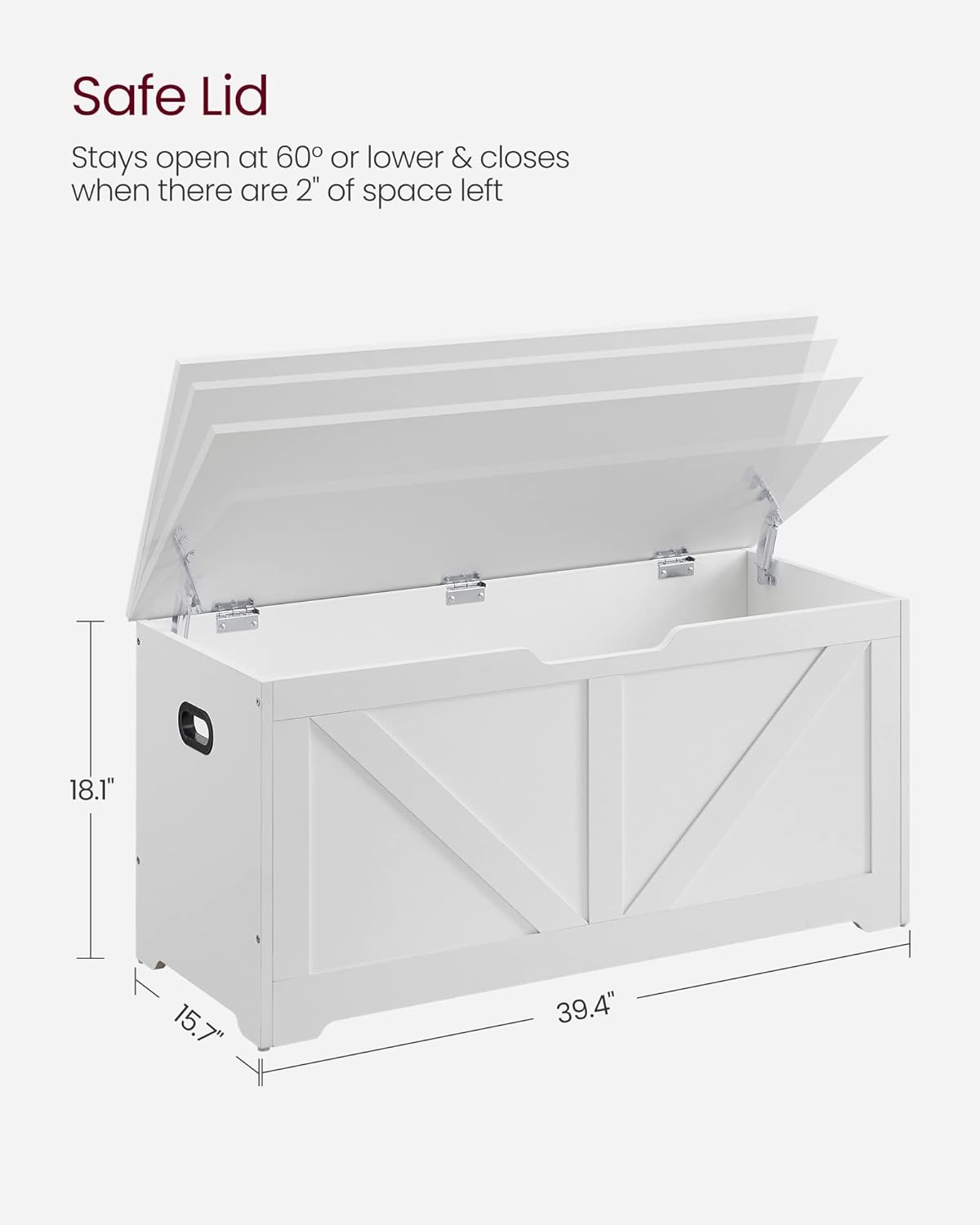 VASAGLE Storage Chest, Storage Trunk with 2 Safety Hinges, Storage Bench, Shoe Bench, Farmhouse Style, 15.7 x 39.4 x 18.1 Inches, for Entryway, Bedroom, Living Room, Cloud White ULSB060T14
