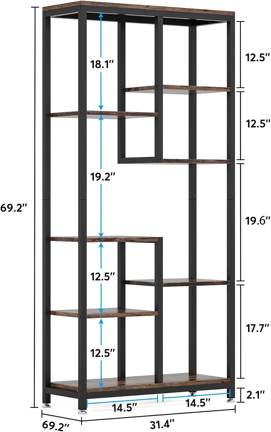 Tribesigns 6-Tier Tall Bookshelf Set of 2, Industrial 8-Shelf Open Bookcase Storage Display Book Shelves for Living Room, Home Office