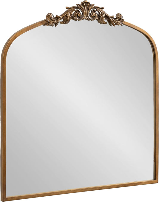 Kate and Laurel Arendahl Ornate Traditional Square Arched Mirror; 28 x 30; Antique Gold; Decorative Baroque Style Arch Vintage Mirror with Wide Frame and Ornamental Crown