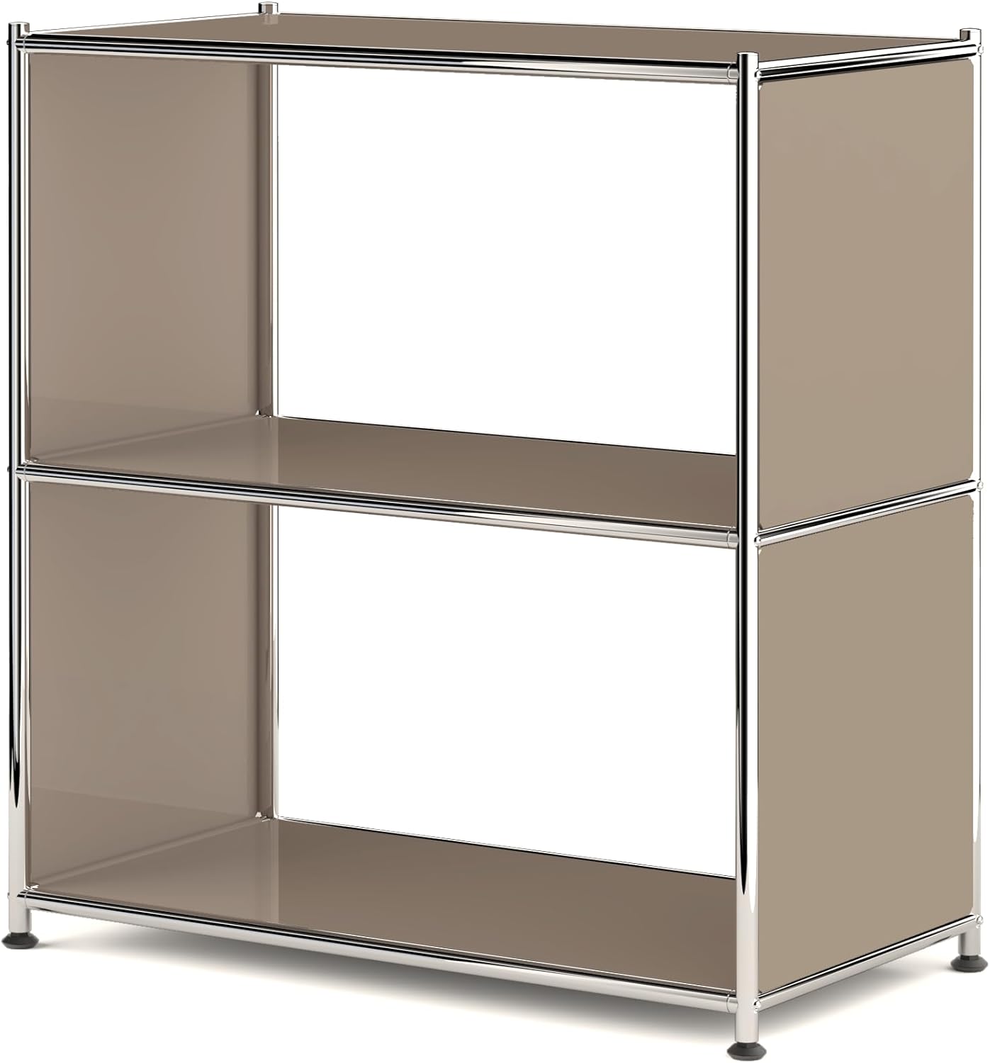 32-Inch 2-Tier Metal Bookcase, Open Shelf Storage Organizer for Living Room, Bedroom, Side Table or Nightstand Use, Modern DIY Assembly, Taupe