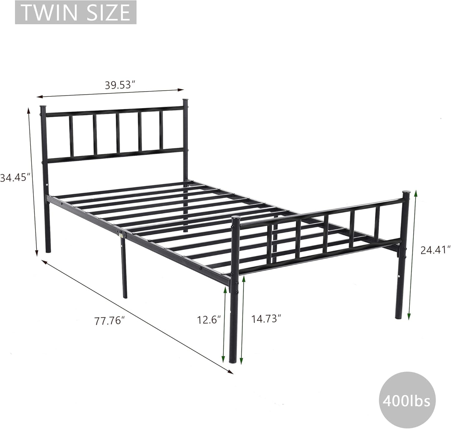 Metal Platform Twin Bed Frame with Headboard Sturdy Steel Slats Support No Box Spring Needed Easy Assembly Black