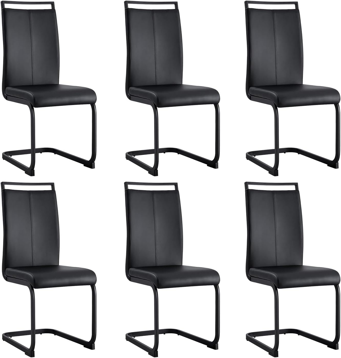 Modern Dining Chairs Set of 6,High Back Kitchen Chairs,Side Room Chair with Black Powder Coating Metal Legs,Easy to Clean Upholstered Dining Chairs,Ideal for Living Room(Black Chairs)