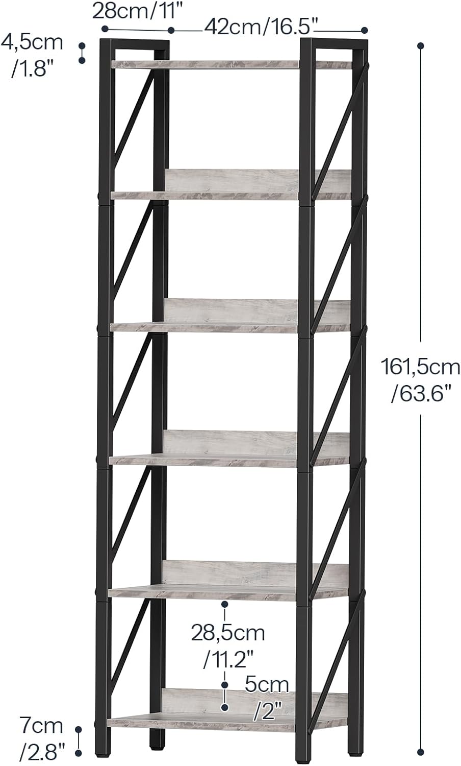 HOOBRO Bookshelf, 6-Tier Industrial Bookcase, Book Shelf Storage Organizer, Tall Bookshelf with Metal Frame for Living Room, Bedroom, Home Office, Kitchen, Greige and Black BG72SJ01