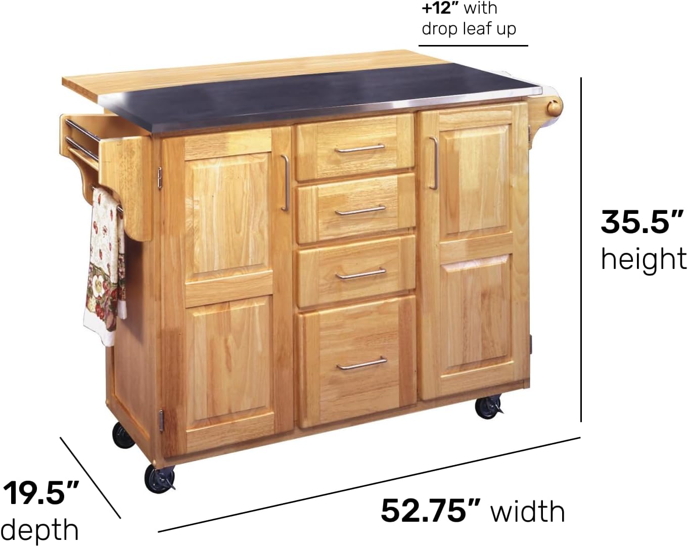 Homestyles General Line Kitchen Cart, 52.5 in. x 18 in. x 36 in, Natural