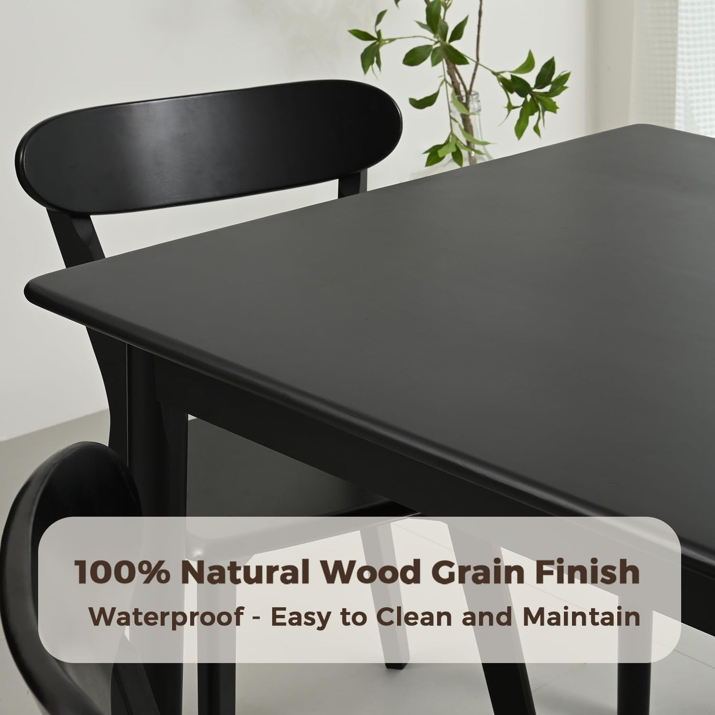 DELAVIN 59" Large Solid Wood Dining Table for 4-6 People, Mid Century Modern Oak Dining Room Table, Farmhouse Rectangular Kitchen Table for Dining Room, Living Room, Easy Assembly, Black