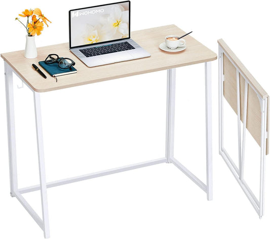 WOHOMO Folding Desk, Small Foldable Desk 39.4" for Small Spaces, Space Saving Computer Table Writing Workstation for Home Office, Easy Assembly, Oak
