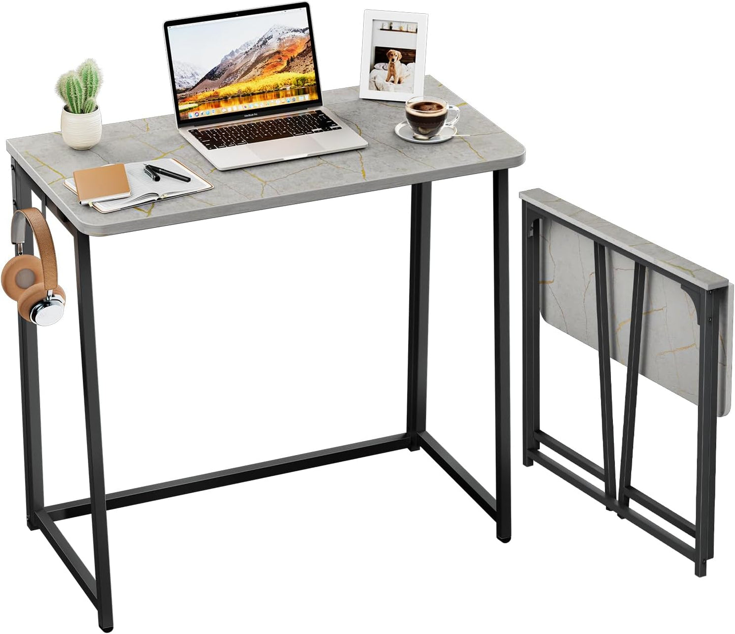 WOHOMO Small Foldable Computer Desk Writing Study Desk Easy Assembly Space-Saving Foldable Laptop Table Writing Workstation for Home Office,Grey