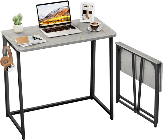 WOHOMO Small Foldable Computer Desk Writing Study Desk Easy Assembly Space-Saving Foldable Laptop Table Writing Workstation for Home Office,Grey