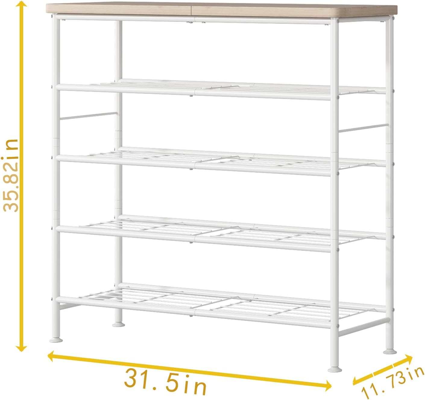 Shoe Rack Organizer 5 Tier for Closet Entryway Free Standing Metal Storage Shoe Shelf with MDF Top Board，White+Oak
