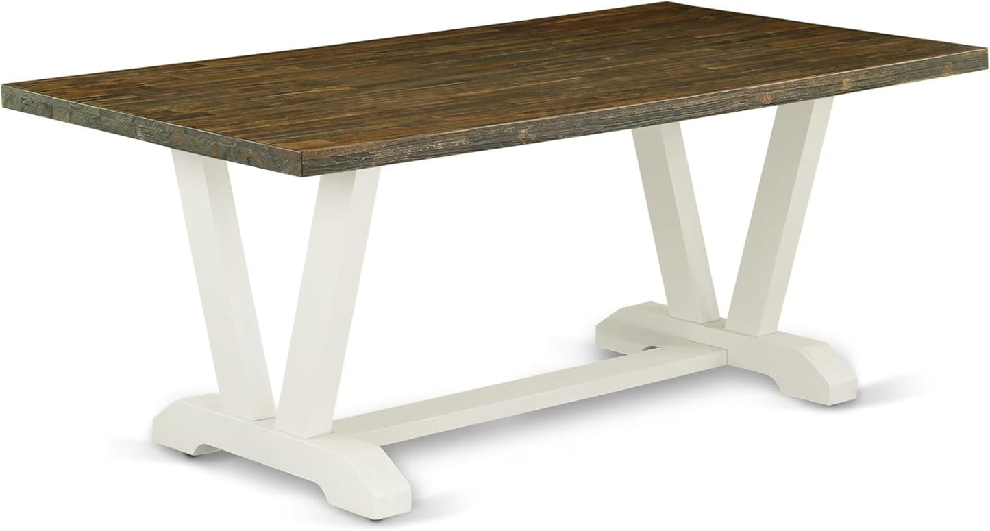 East West Furniture V077VE005-7 7 Piece Dining Room Furniture Set Consist of a Rectangle Dining Table with V-Legs and 6 Grey Linen Fabric Parsons Chairs, 40x72 Inch, Multi-Color