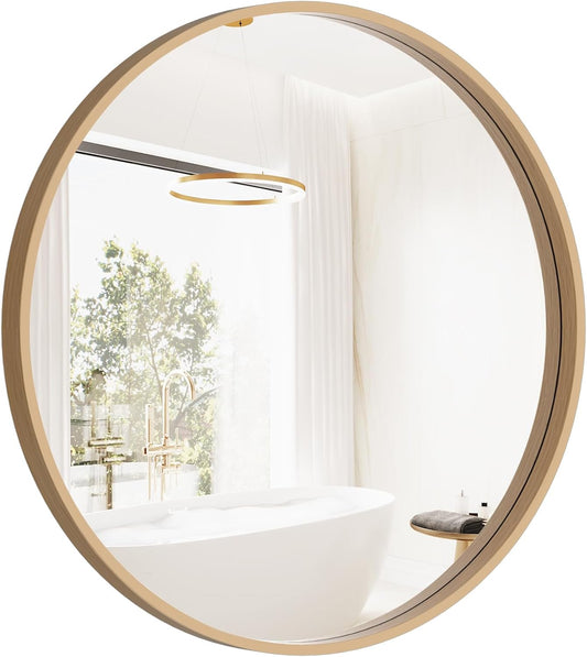 HOMECOOKIN Round Wood Mirror, 24" Round Bathroom Wall Mirror Circle Mirrors for Wall Decor, Vanity, Living Room, Bedroom, Entryway, Natural