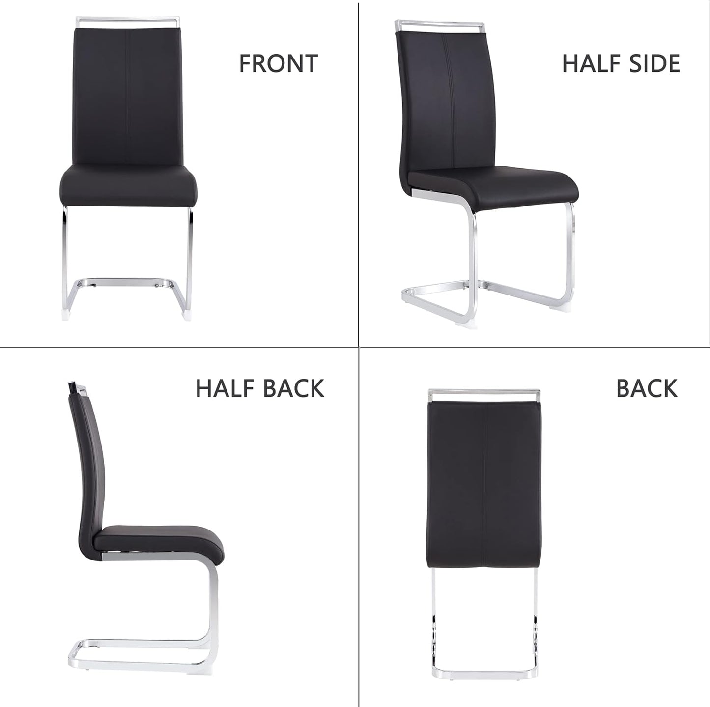 Dining Chairs Set, Kitchen Modern Metal Chairs with Faux Leather Padded Seat High Back and Sturdy Chrome Legs, Chairs for Dining Room (Black, Set of 6)