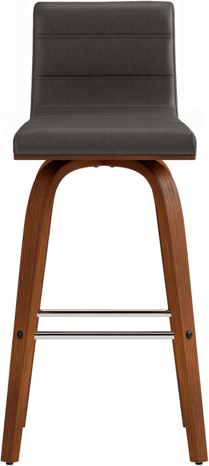 Armen Living Vienna 26" Swivel Counter Stool in Walnut Wood Finish with Gray Faux Leather - Set of 4