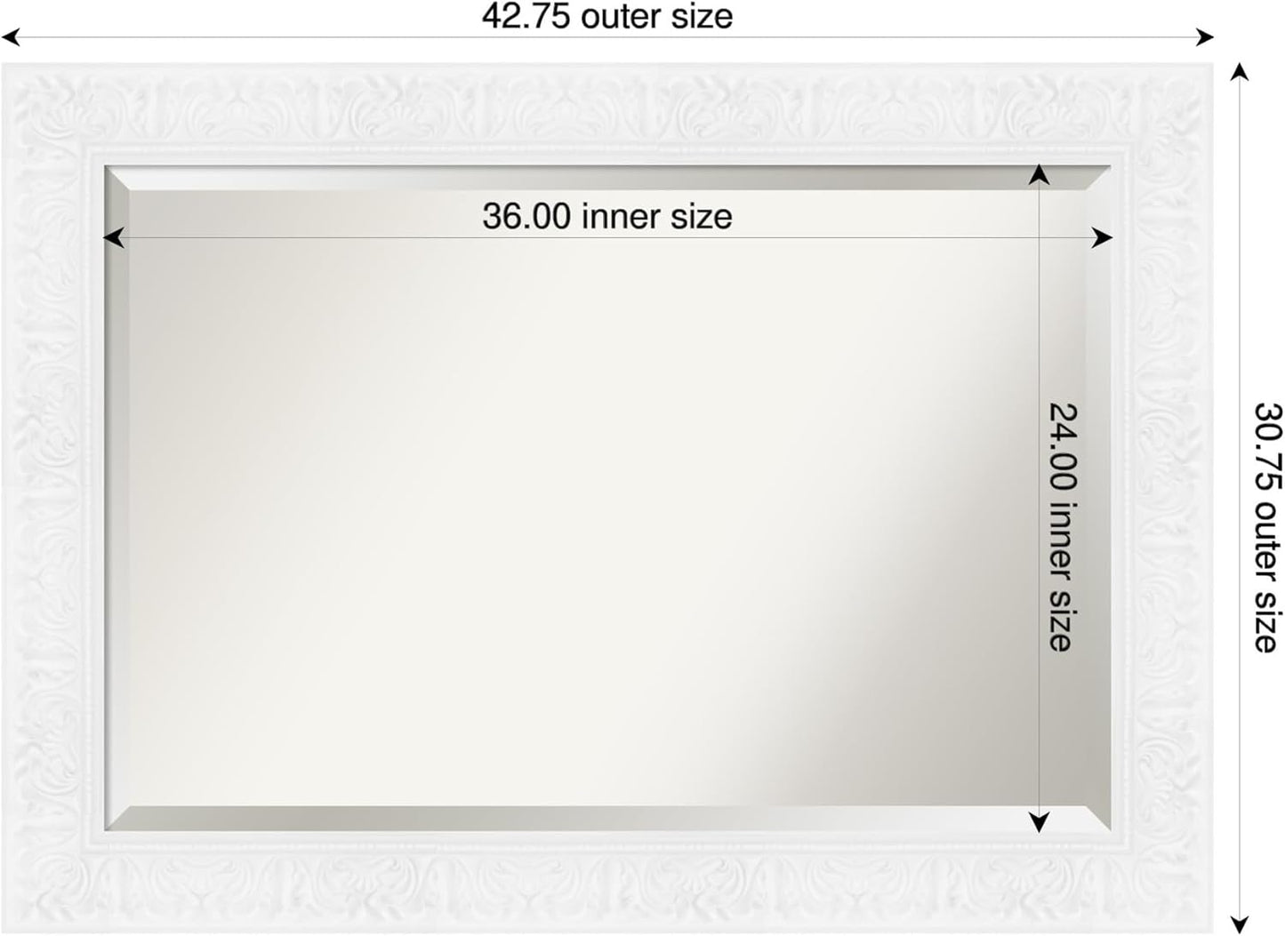 Amanti Art White Bathroom Mirror for Over Sink, 31x43 Luxe White Rectangle Vanity Mirror, Large Traditional Frame, Hangs Horizonally and Vertically, Bathroom Wall Decor, Beveled Edge