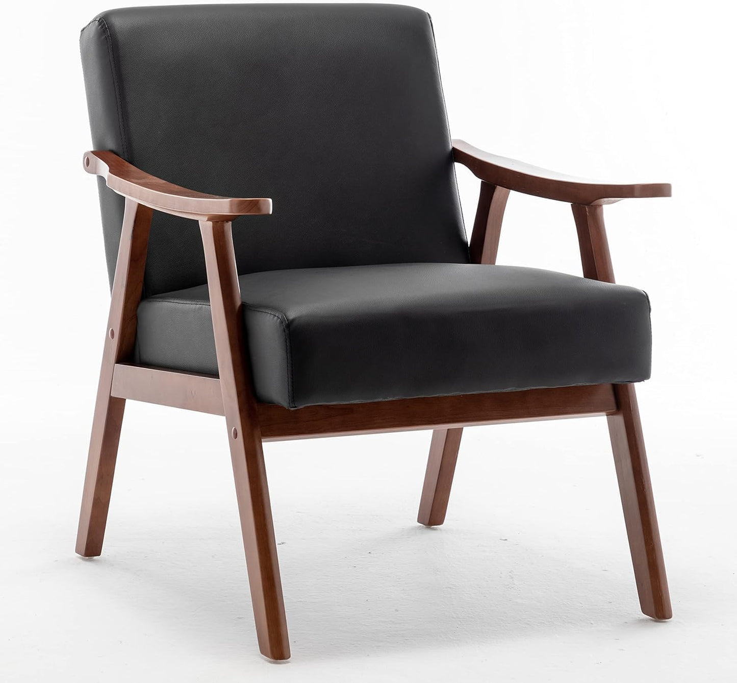 Container Furniture Direct Accent Chair with Microfiber Upholstery and Solid Wood Frame, Classic Mid-Century Modern Living Room Furniture for Extra Seating, Black PU/PVC