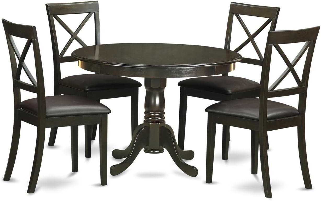 East West Furniture HLBO5-CAP-LC 5 Piece Dinette Set for 4 Includes a Round Dining Room Table with Pedestal and 4 Faux Leather Upholstered Dining Chairs, 42x42 Inch, Cappuccino