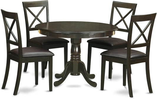 East West Furniture HLBO5-CAP-LC 5 Piece Dinette Set for 4 Includes a Round Dining Room Table with Pedestal and 4 Faux Leather Upholstered Dining Chairs, 42x42 Inch, Cappuccino
