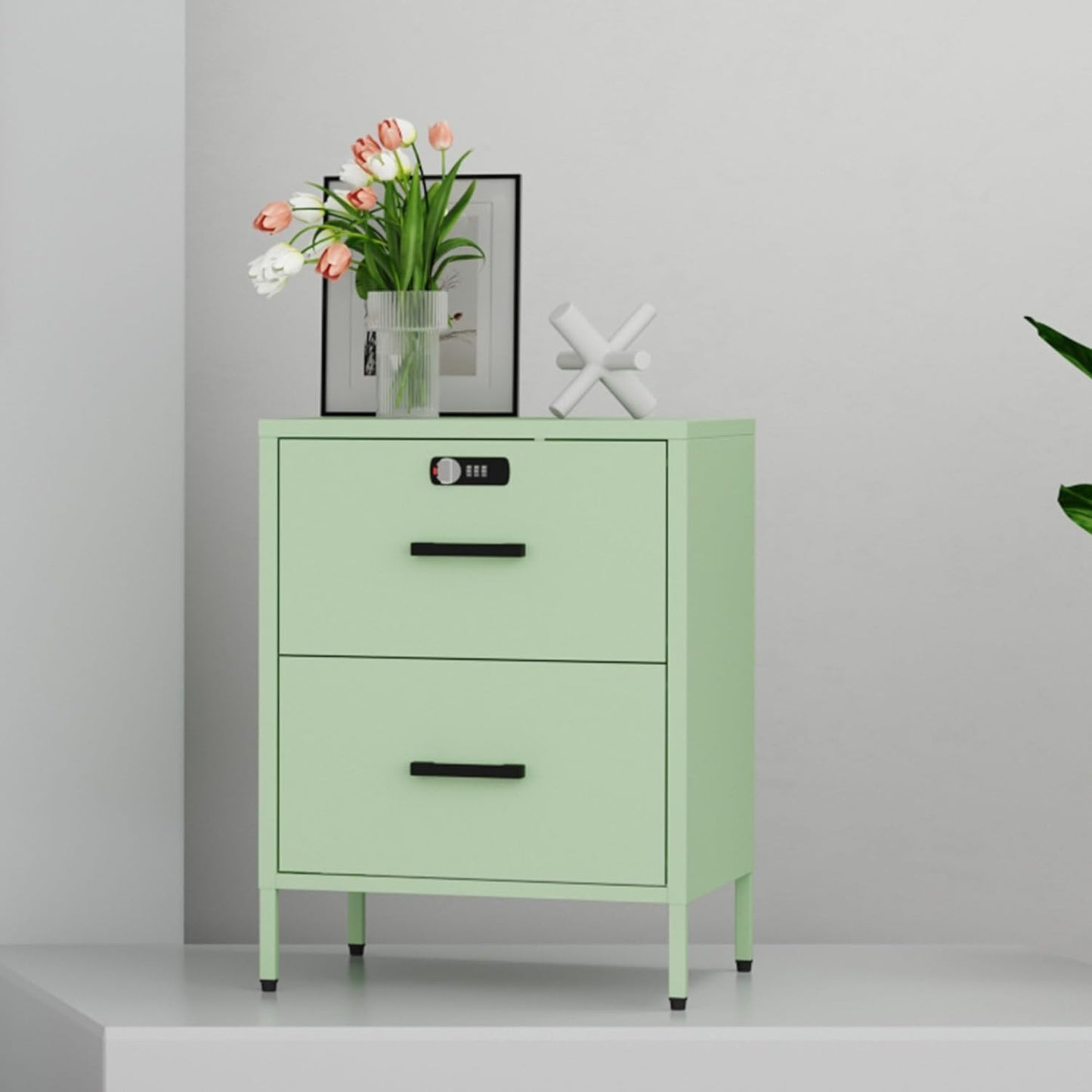 Metal Nightstand-LX (2 Drawer, Green)