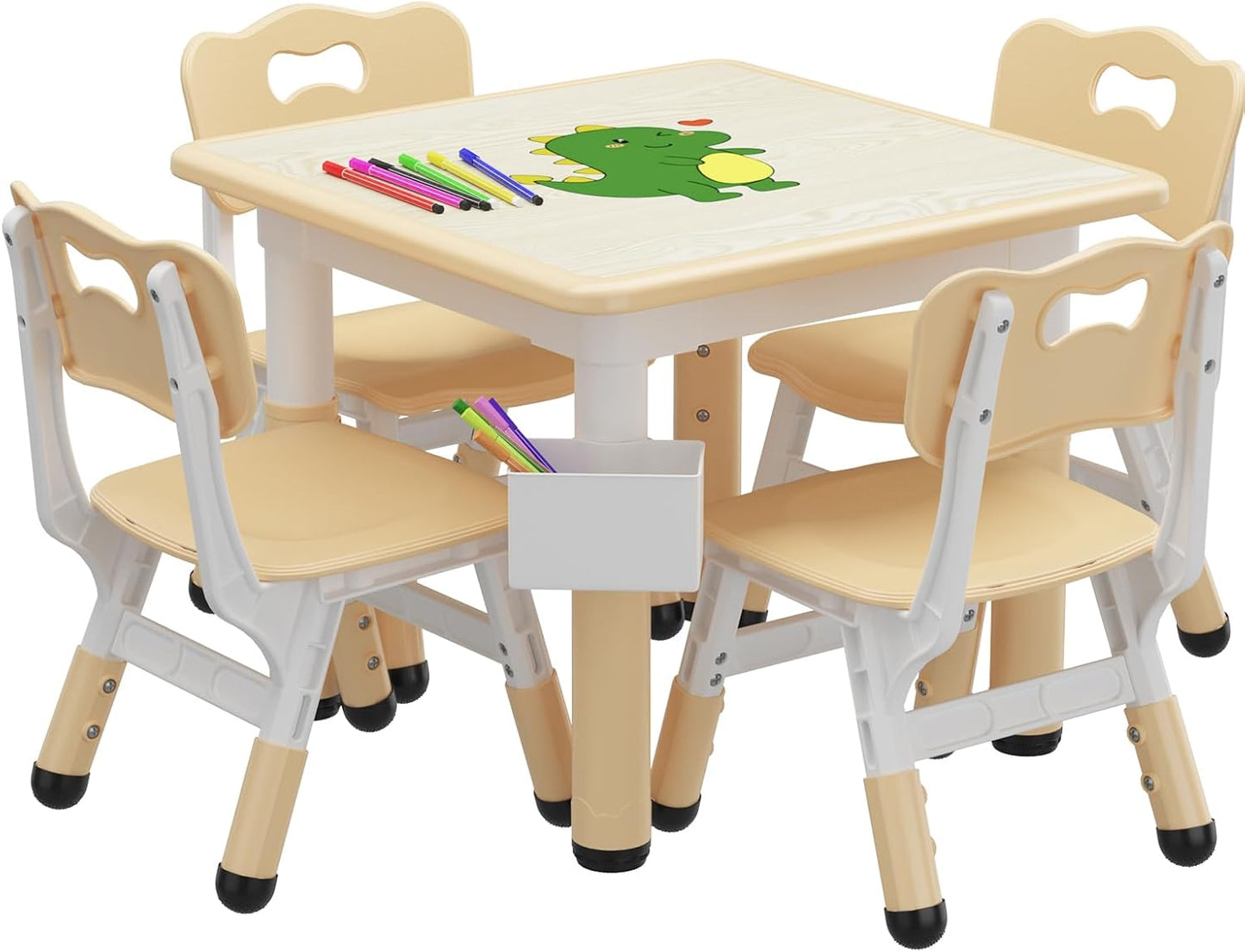 GarveeHome Toddler Table and 4 Chairs Set with Graffiti Desktop, Height Adjustable Kids Table and Chairs Set with Storage, Non-Slip Legs, Kids Activity Table for Home, Nursery, for Age 2-10