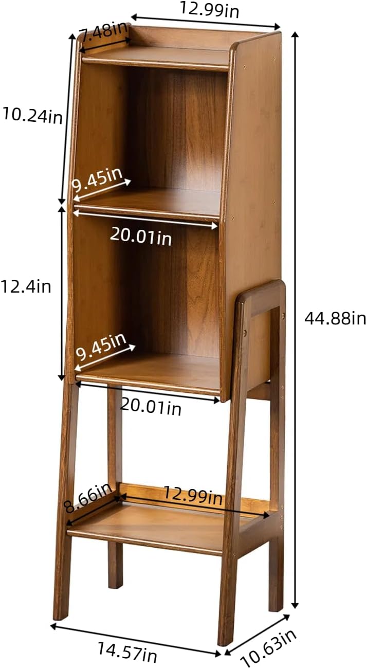 3-Tier Bamboo Bookshelf - Wood Bookcase Organizer with Open Shelves for Living Room & Home Office-Walnut Medium