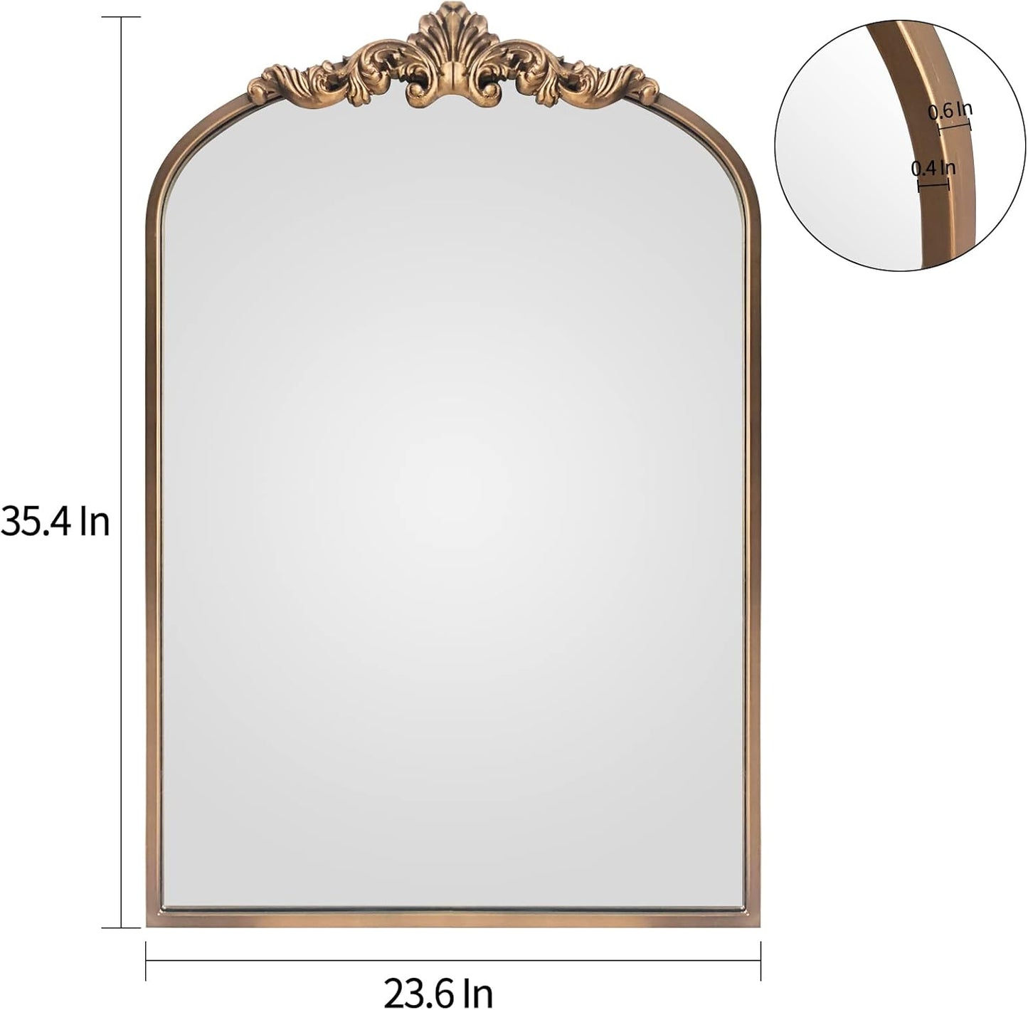 WAMIRRO Arched Gold Mirror,Gold Traditional Vintage Ornate Baroque Mirror,Antique Brass Mirrors,Wall Mounted Mirrors for Entryway/Fireplace/Living Room/Hallway/Bathroom.36“X24”Gold