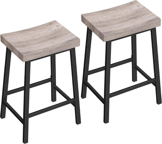 Bar Stools, Counter Height Bar Stools Set of 2, 23.7 Inch Saddle Stools with Footrest, Kitchen Stools, Industrial Style, for Dining Room, Counter, Bar, Greige BAHG0801