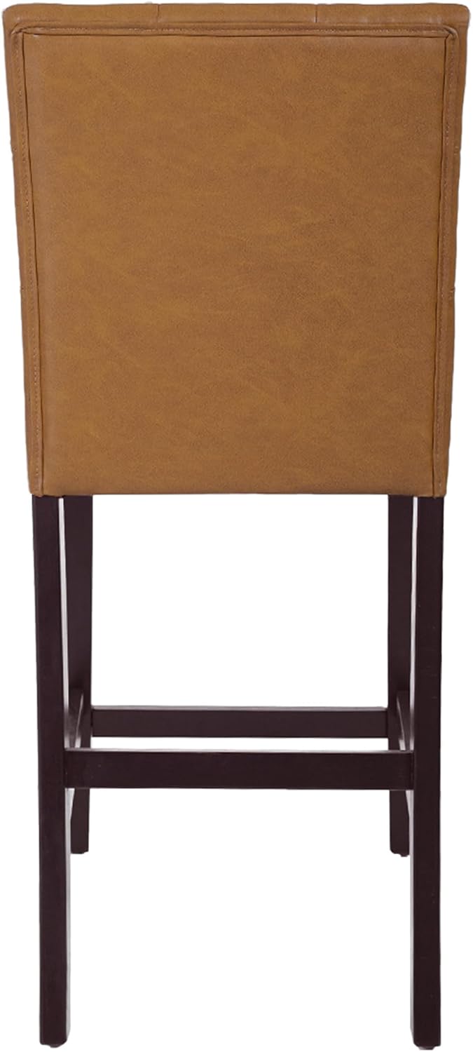 HomePop 24" Upholstered Button Tufted Leatherette Counter Height Barstool Chairs, Carmel Faux Leather (Set of 2)
