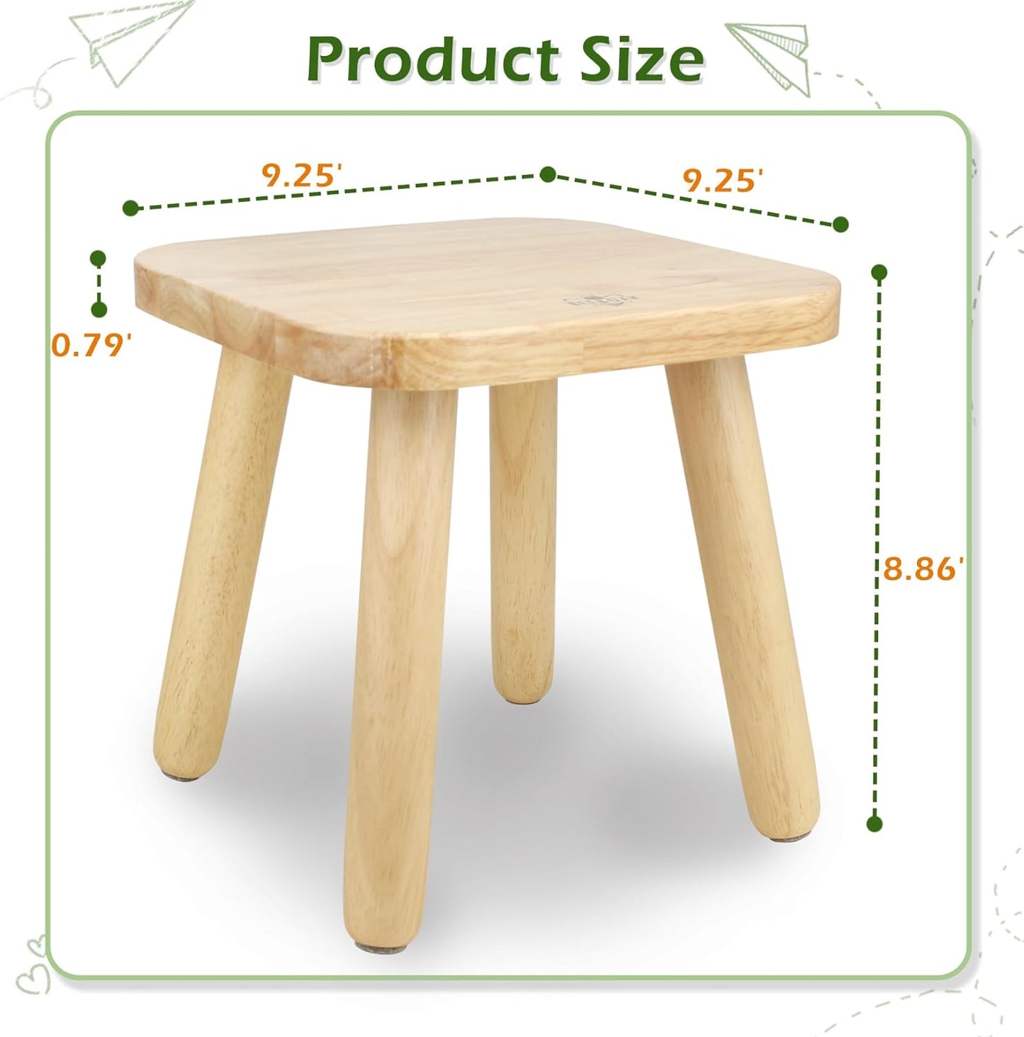 BEE&OAK Wooden Step Stools for Adults, Solid Rubber Wood Non-Slip Step Foot Stool, Heavy Duty 300 lbs One Step Stool for Bedroom, Bathroom, Kitchen (Natural, 9.25" (D) x 9.25"(W) x 8.86"(H))