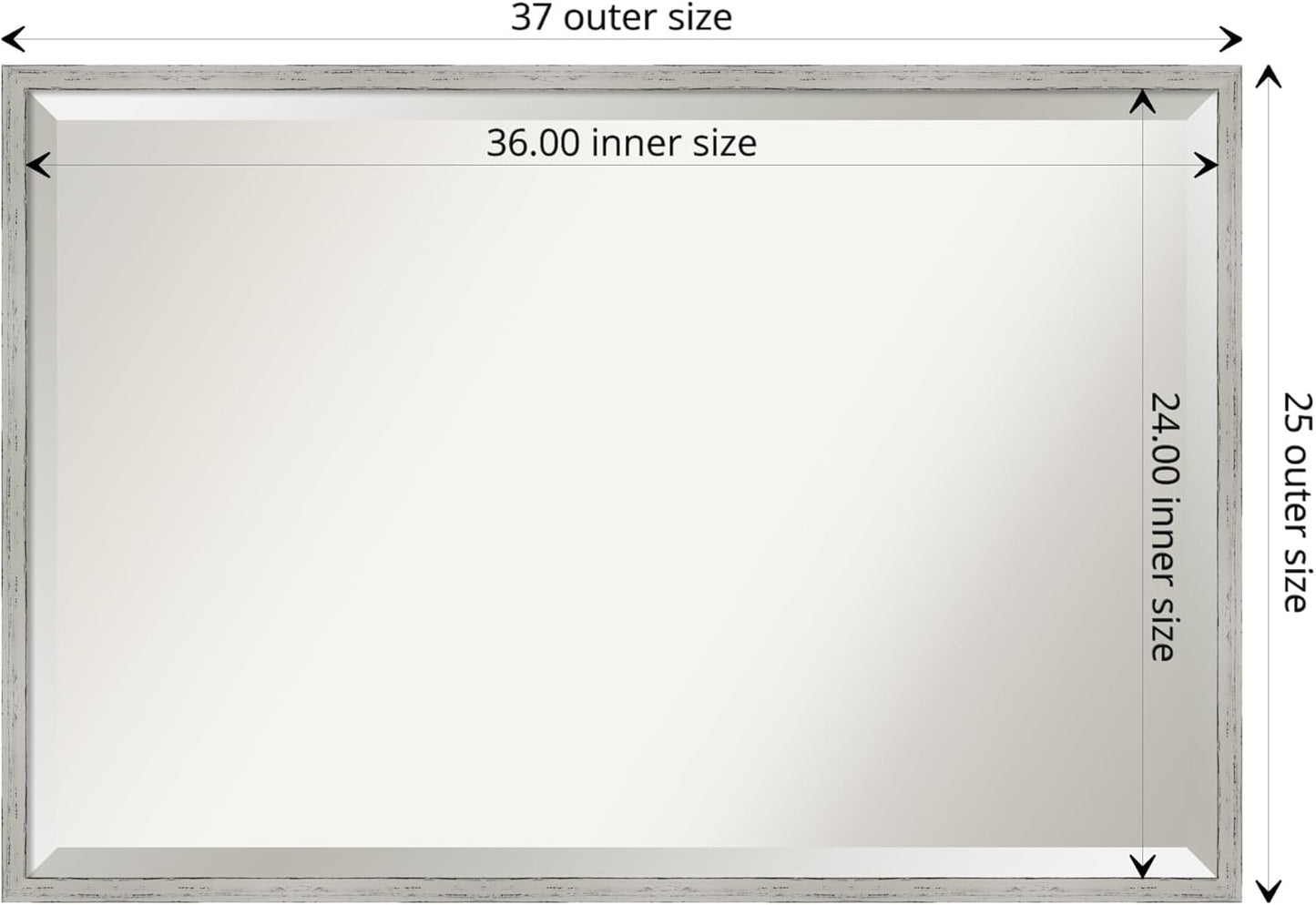 Amanti Art White Bathroom Mirror for Over Sink, 25x37 Shiplap White Narrow Rectangle Vanity Mirror, Large Coastal Wood Frame, Hangs Horizonally and Vertically, Bathroom Wall Decor, Beveled Edge