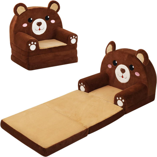 Kids Couch Comfy Foldable Kids Sofa to Lounger 2 in 1 Toddler Chair Plush Baby Sleeper Chair for Playing and Napping, Birthday Gifts for Boys and Girls