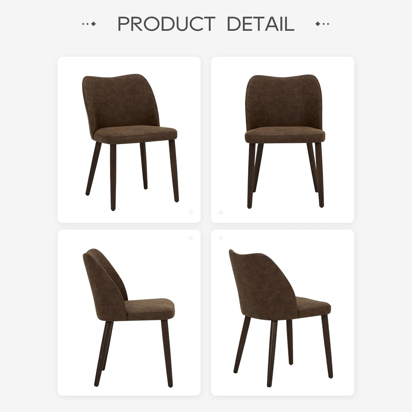 COLAMY Upholstered Dining Chairs Set of 2, Modern PU Leather Dining Room Kitchen Side Chair with Padded Seat and Wood Legs Restaurant/Cafe, Dark Brown