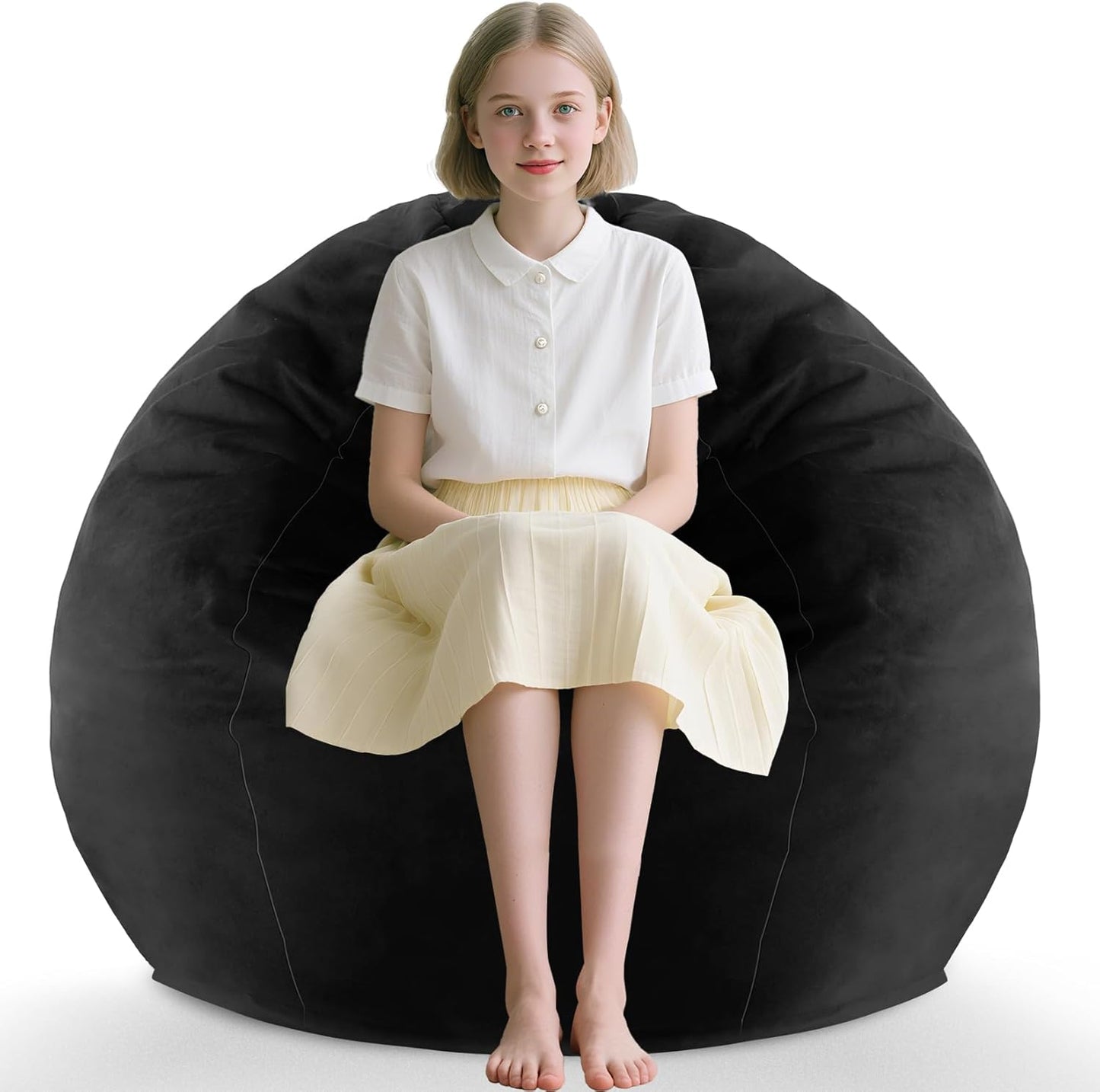 2FT Bean Bag Chair, Comfy Bean Bag Chairs with Memory Foam Filled, Fluffy Beanbag Sofa with Dutch Velvet Cover, Teardrop BeanBag Chairs for Living Room, Playroom - Black