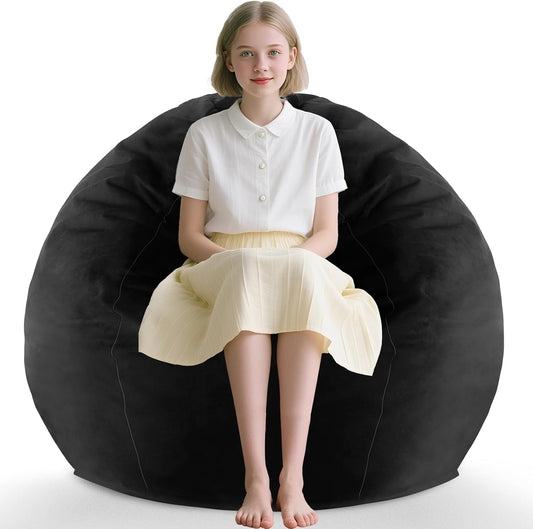2FT Bean Bag Chair, Comfy Bean Bag Chairs with Memory Foam Filled, Fluffy Beanbag Sofa with Dutch Velvet Cover, Teardrop BeanBag Chairs for Living Room, Playroom - Black