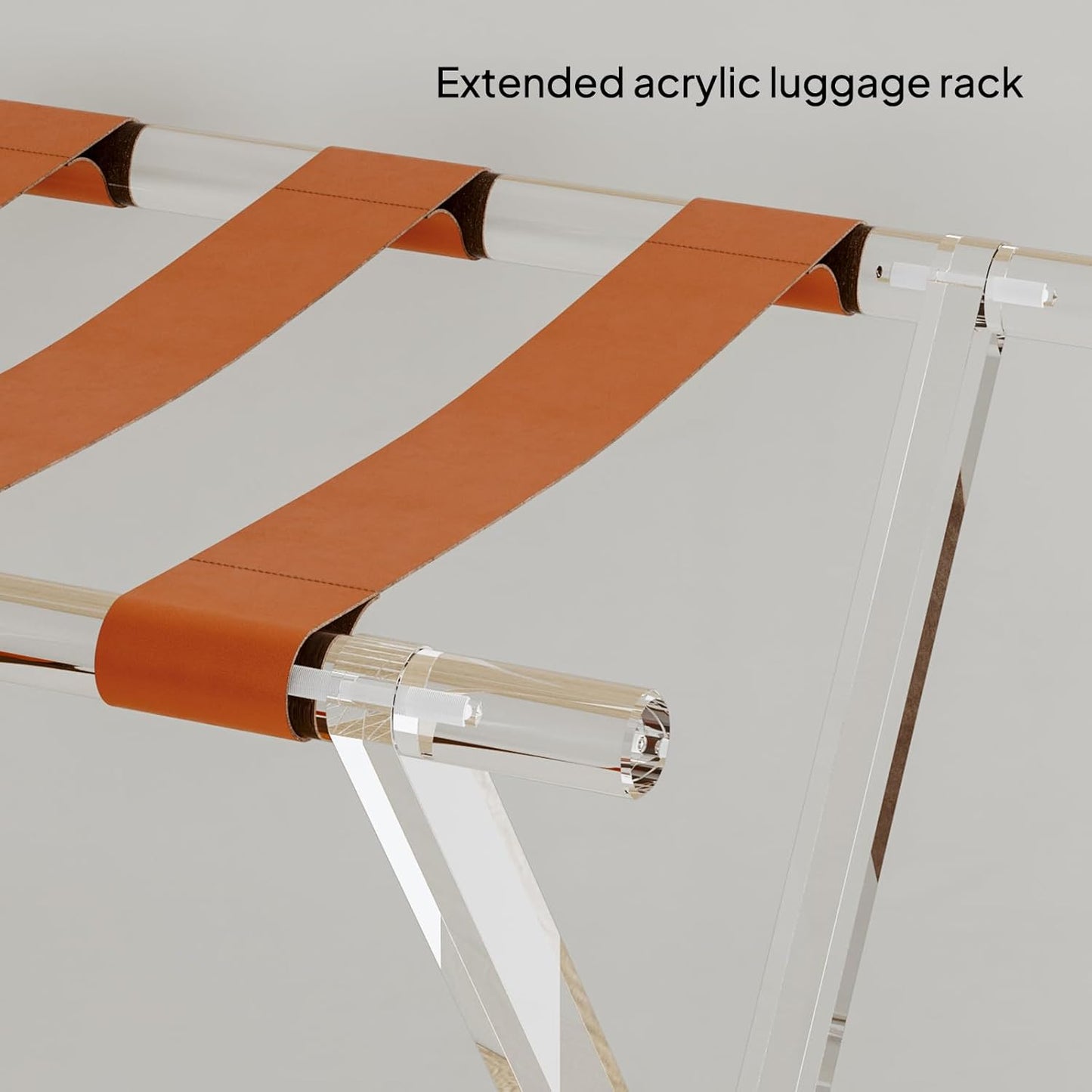Sumerflos Acrylic Luggage Rack for Guest Room - Foldable Suitcase Stand with Leather Straps for Bedroom Living Room Hotel Heavy-Duty, Holds up to 50-100 lb lightweight Space Saving (Orange & Handle - 1 Pcs)