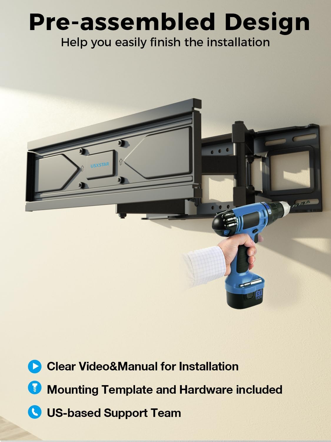 UL Listed Full Motion TV Wall Mount for Most 32-70 inch TVs, Wall Mount TV Bracket for 40 50 55 65 inch tv with Smooth Swivel, Tilt, Extension, Level-Has Hardware & Drill Template