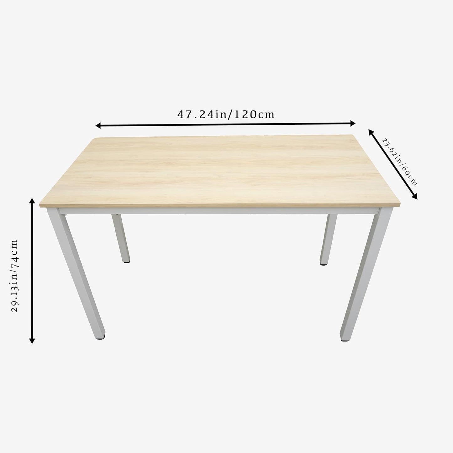 47 inch Large Computer Desk Wood, Modern Simple Style Desk for Home Office, Bedroom, Study Student Writing Desk, Small Spaces, White Metal Frame, Apple Wood Grain Top