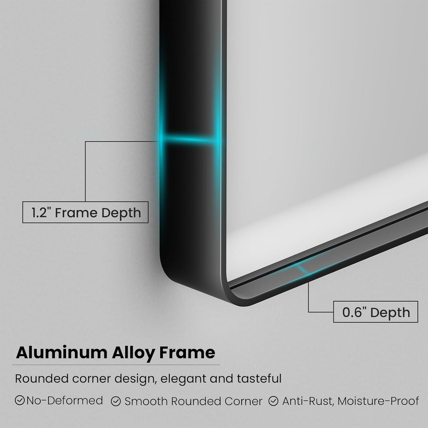 Black Bathroom Mirror 38X38 Inch, Black Metal Framed Mirror for Wall, Rounded Rectangle Matte Bathroom Vanity Mirror with Tempered Glass, Anti-Rust, Horizontal/Vertical