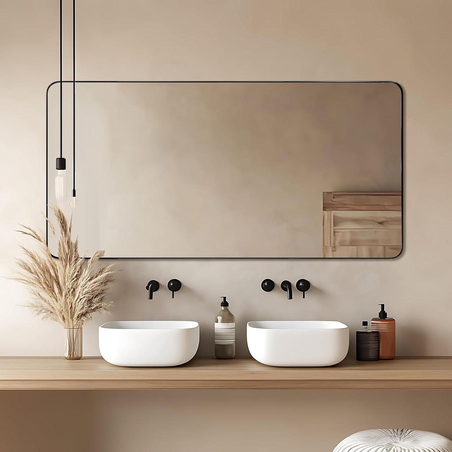 ANDY STAR Black Bathroom Mirrors for Over Sink, 30x55 Inch Matte Black Mirror for Bathroom, Rectangle Metal Vanity Mirror for Wall-Modern Clean Design with Superior Stainless Steel Frame