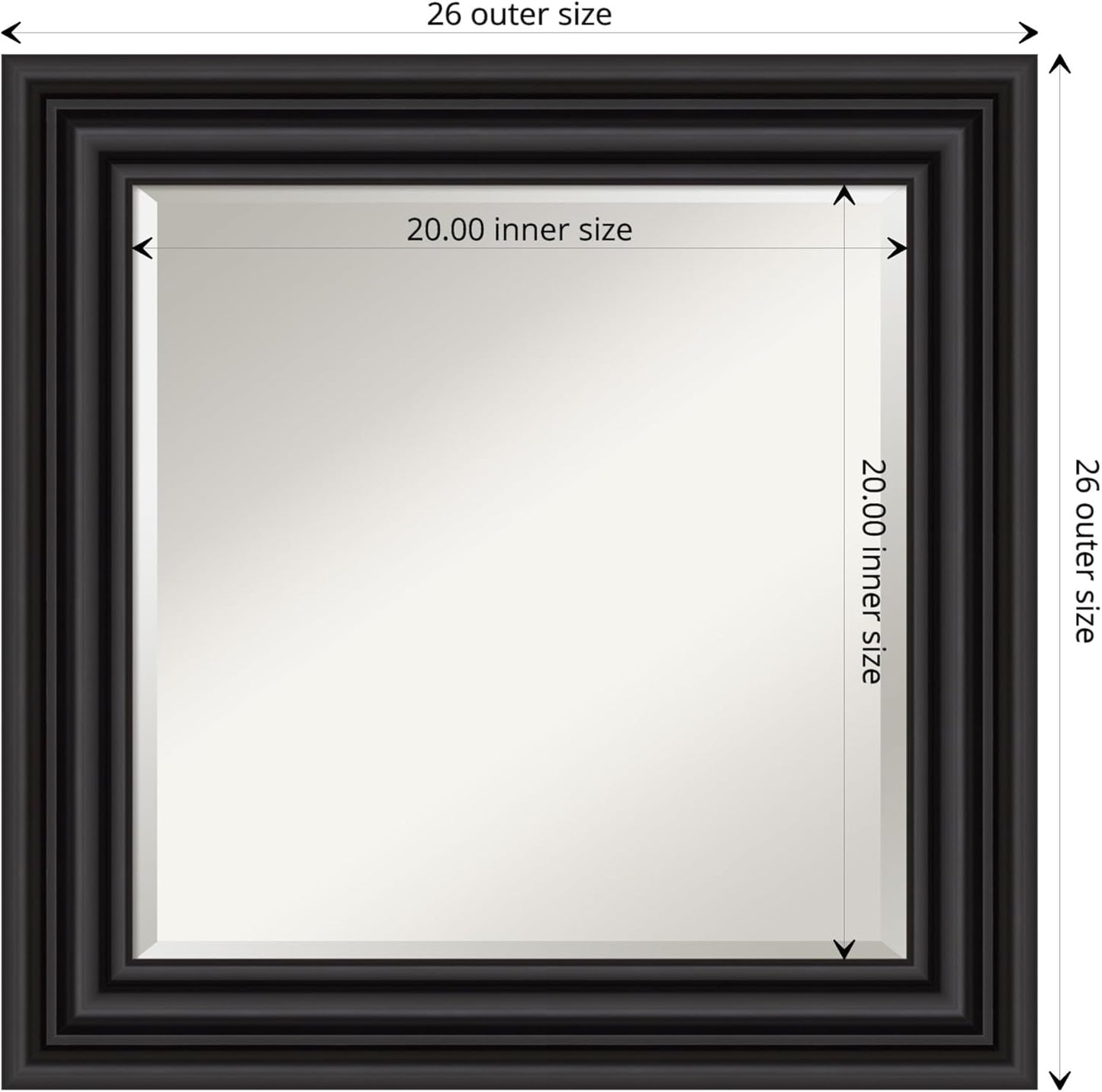 Amanti Art Black Bathroom Mirror for Over Sink, 26x26 Colonial Black Square Vanity Mirror, Medium Traditional Frame, Hangs Horizonally and Vertically, Bathroom Wall Decor, Beveled Edge
