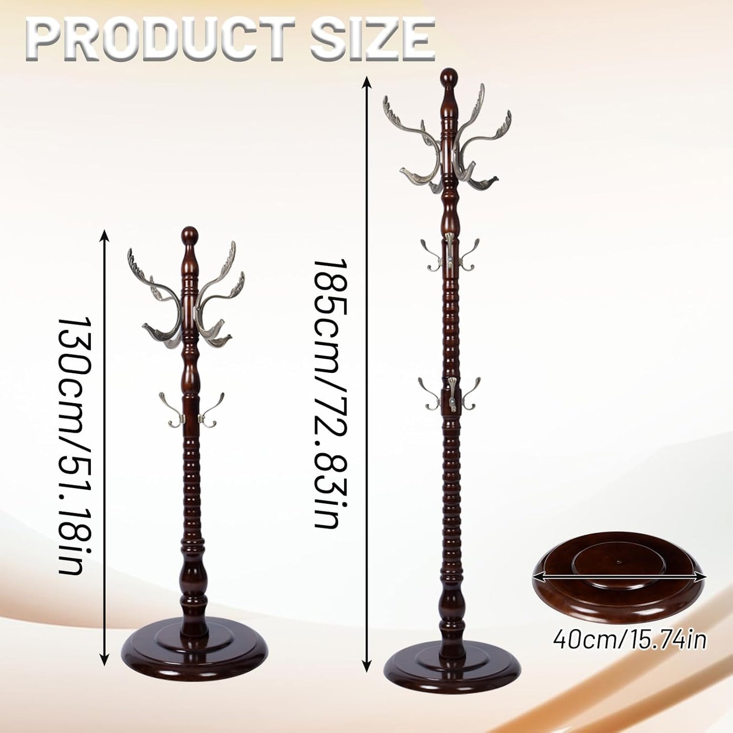73" Wooden Coat Rack Stand,Coat Racks Freestanding With 14 Hooks And Solid Round Base Heavy Duty Adjustable Height Hall Tree Coat Rack for Entryway Hallway Foyer Office Bedroomf (Mahogany metal)