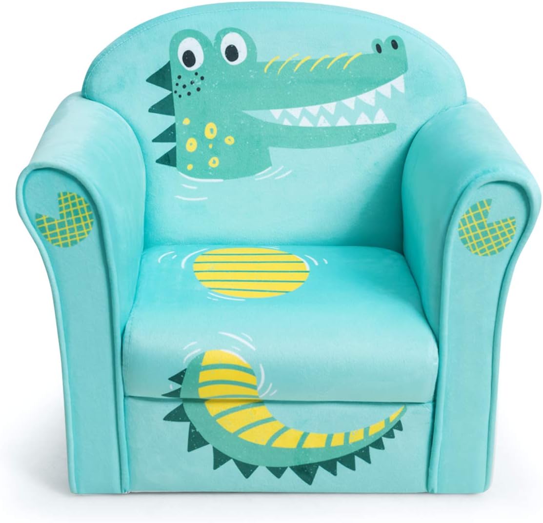 Costzon Kids Couch, Children's Sofa Armrest Chair with Pattern, Toddler Furniture w/Sturdy Wood Construction, Preschool, Lightweight Kids Couch Sofa Chair for Aged 1-5 Boys & Girls Gifts, Crocodile