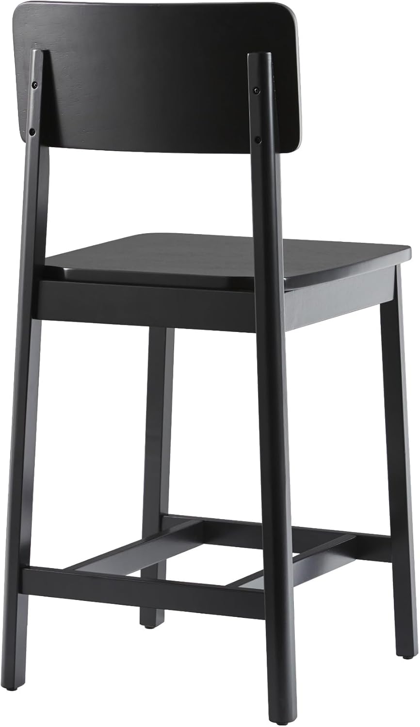 Walker Edison 2-Piece Minimalist Solid Wood Counter Stool, Set of 2, Black