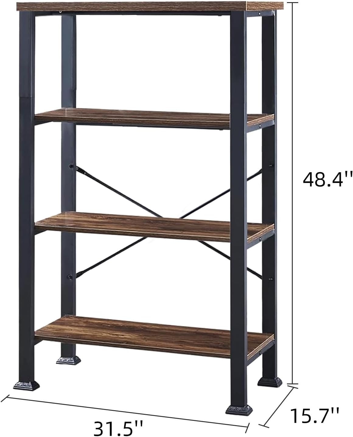 HOMBAZAAR 4 Tier Bookshelf,Rustic Brown Industrial Book Shelf,Engineered Wood and Metal Deep Bookcases,Low Shelf Bookcase for Living Room,Office,Bedroom and Kitchen