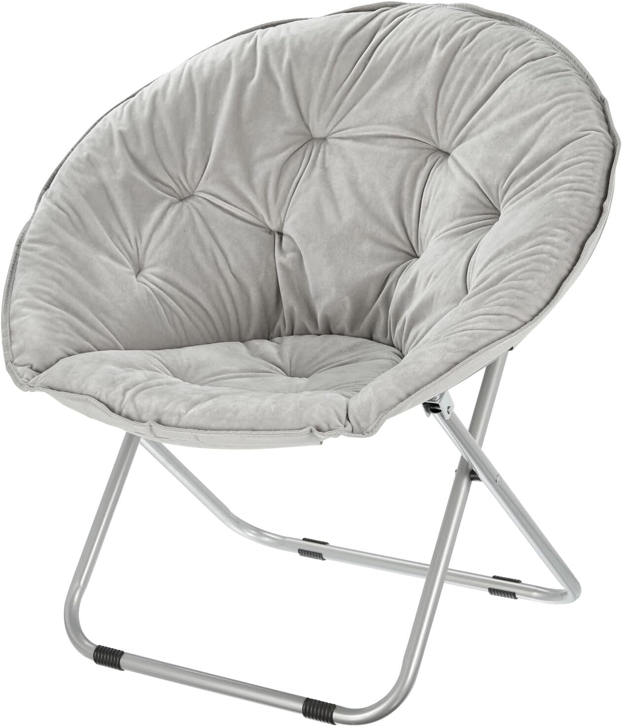 mDesign Urban Papasan Folding Moon Chair - Large Saucer UFO Chair with Collapsible Metal Frame - Fuzzy Foldable Dish Seat for Home Office, Living Room, Dorm Room, and Bedroom - Gray/Silver
