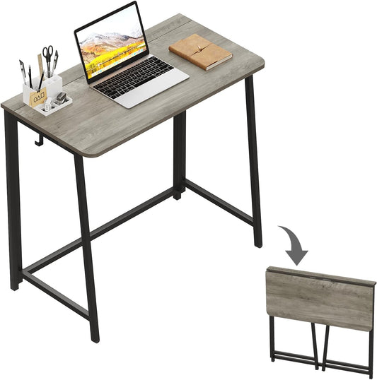 WOHOMO Folding Desk, Small Foldable Desk 31.5" for Small Spaces, Space Saving Computer Table Writing Workstation for Home Office, Easy Assembly, Gray-Wash