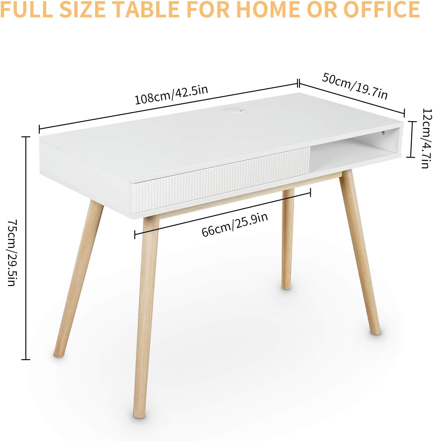 Artswish 42" Wood Modern Office Desk with Drawer, Simple Writing Desk for Home, White