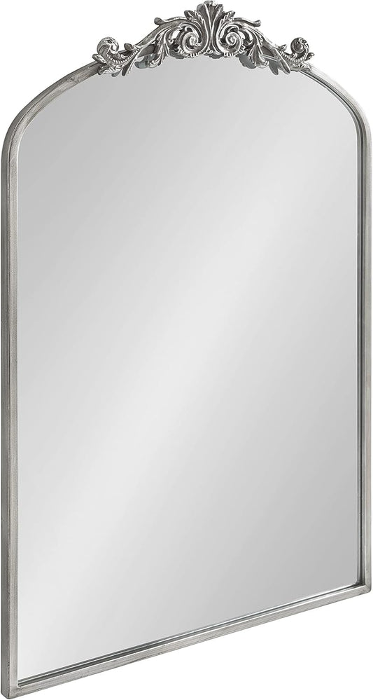 Kate and Laurel Arendahl Traditional Arch Mirror, 24 x 36, Antique Silver, Baroque Inspired Wall Decor