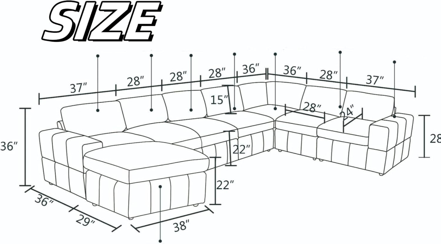 Sectional Couches for Living Room, L Shaped Modular Sectional Sofa with Ottoman, Modern Large U Shaped Couch for Bedroom, Brown